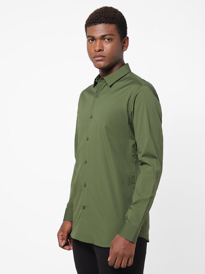Men's Olive Green Solid Shirt