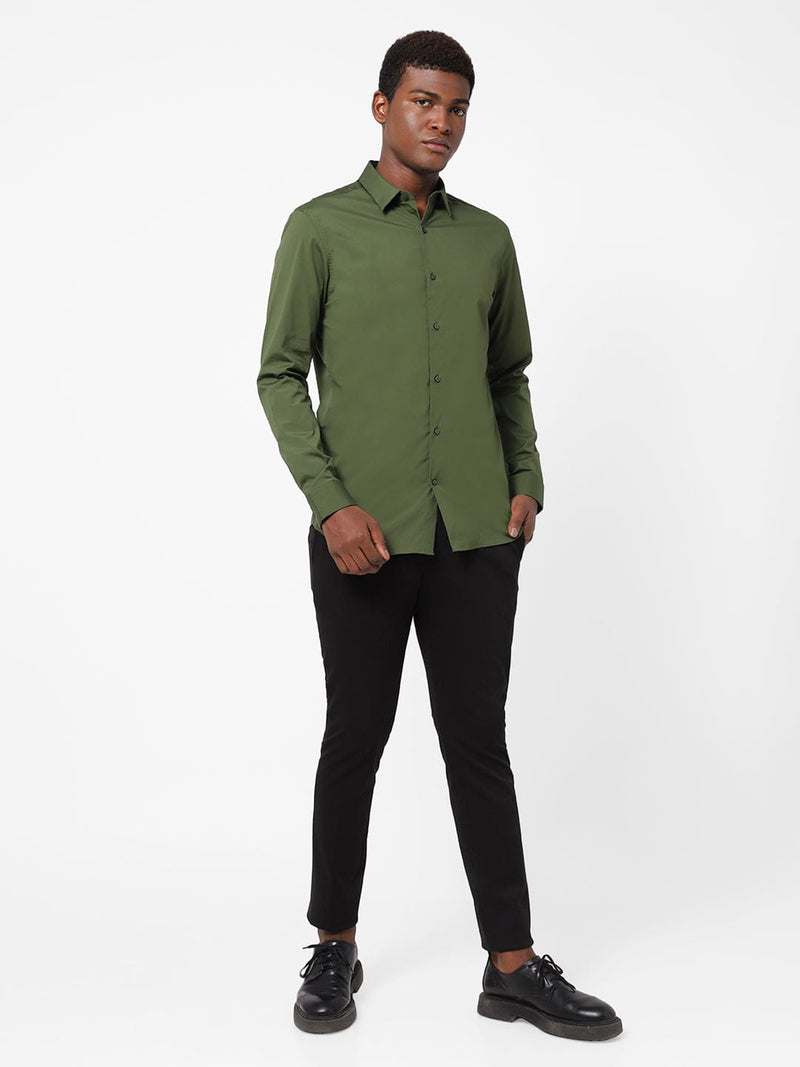Men's Olive Green Solid Shirt