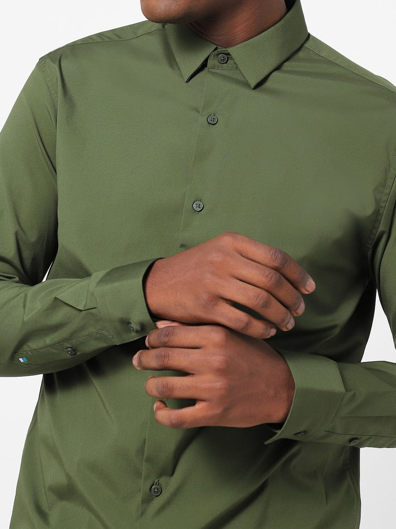 Men's Olive Green Solid Shirt