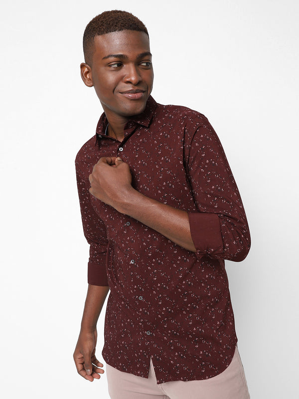 Men's Maroon Cotton Shirt