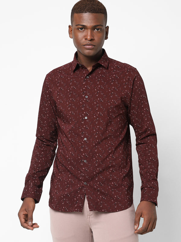 Men's Maroon Cotton Shirt