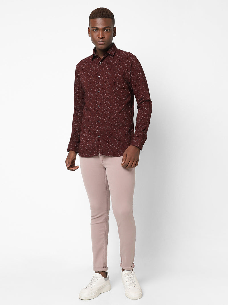 Men's Maroon Cotton Shirt