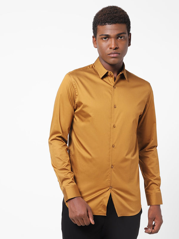 Men's Rust Brown Solid Shirt