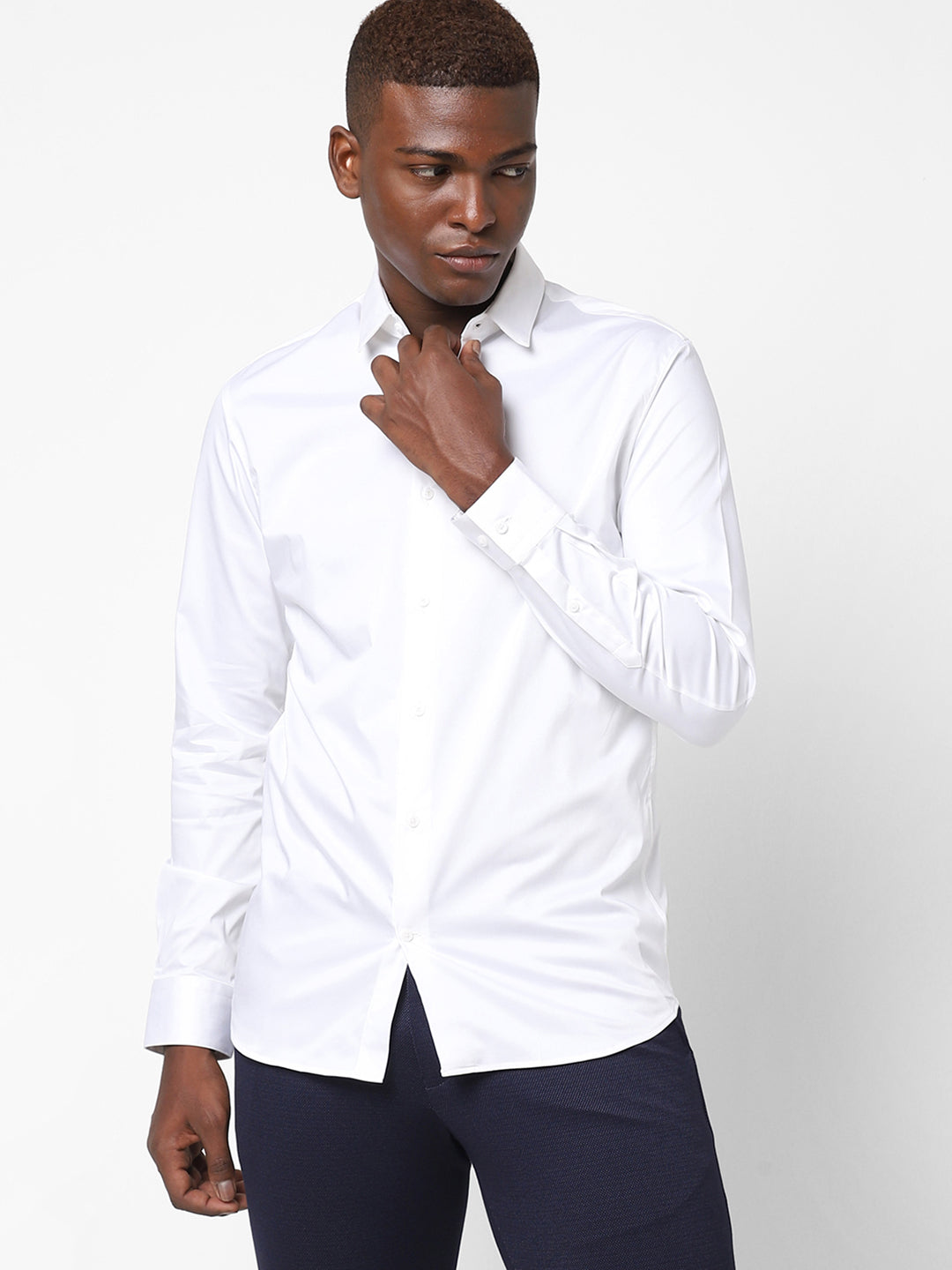 Men's White Satin Stretch Shirt