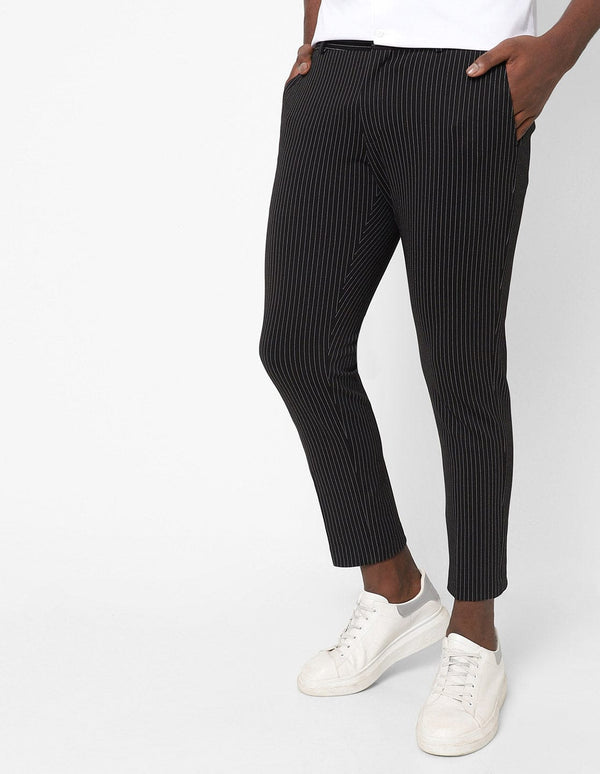 Black Stripes Knitted Stretch Men's Trouser