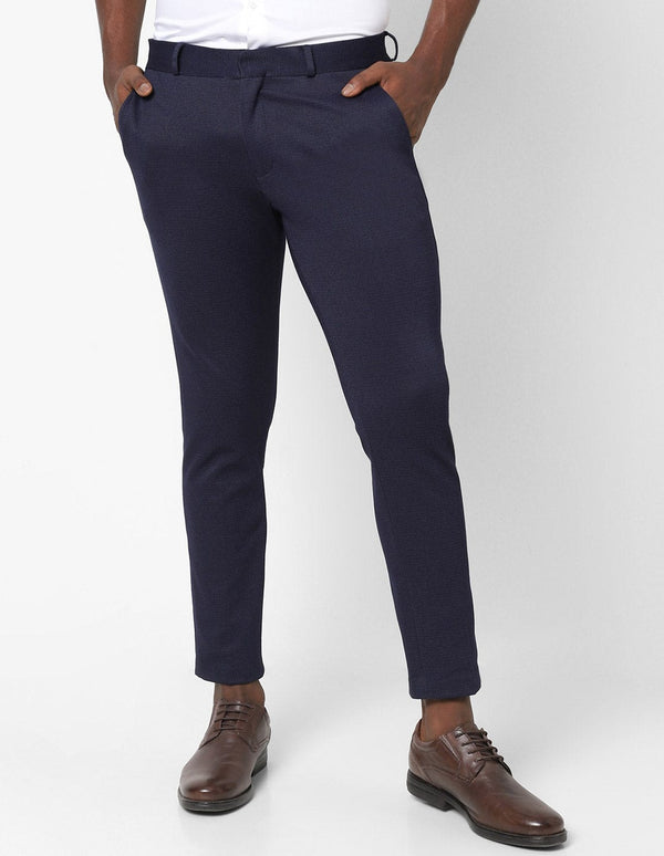 Navy Pin Dot Knitted Stretch Men's Trouser