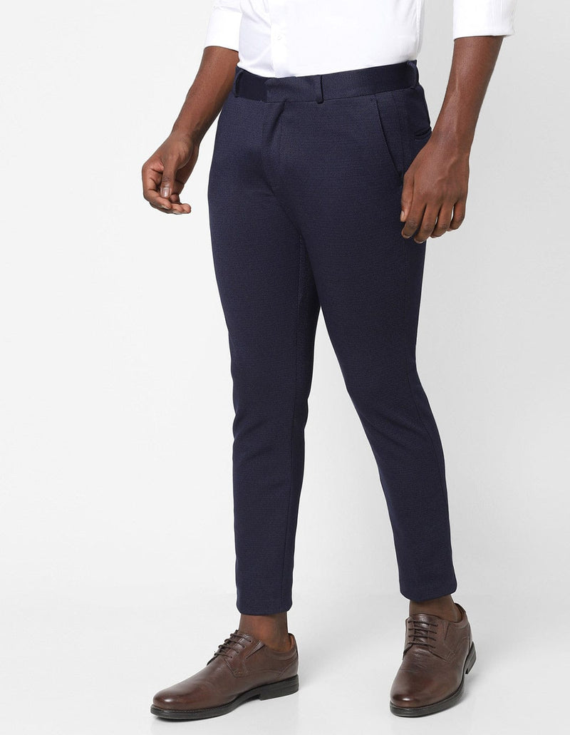 Navy Pin Dot Knitted Stretch Men's Trouser