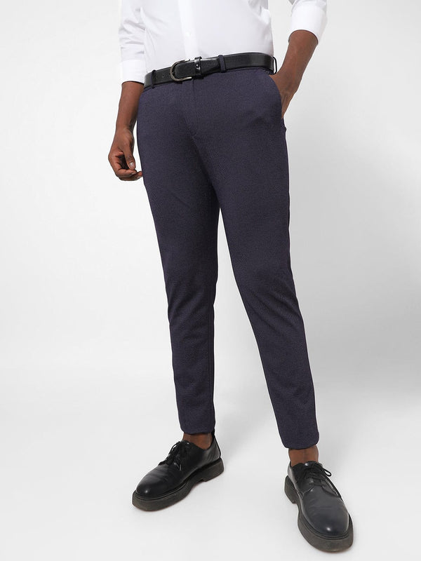 Navy Pin Dot Knitted Stretch Men's Trouser