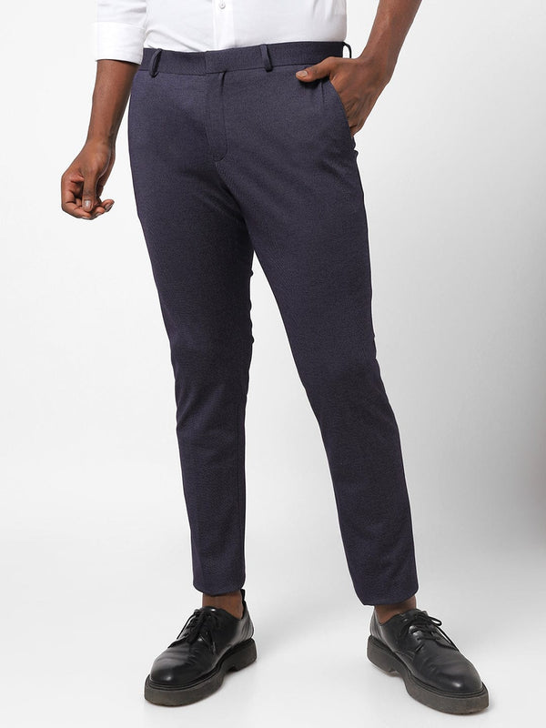 Navy Pin Dot Knitted Stretch Men's Trouser
