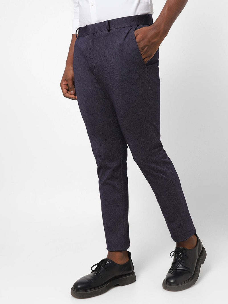 Navy Pin Dot Knitted Stretch Men's Trouser