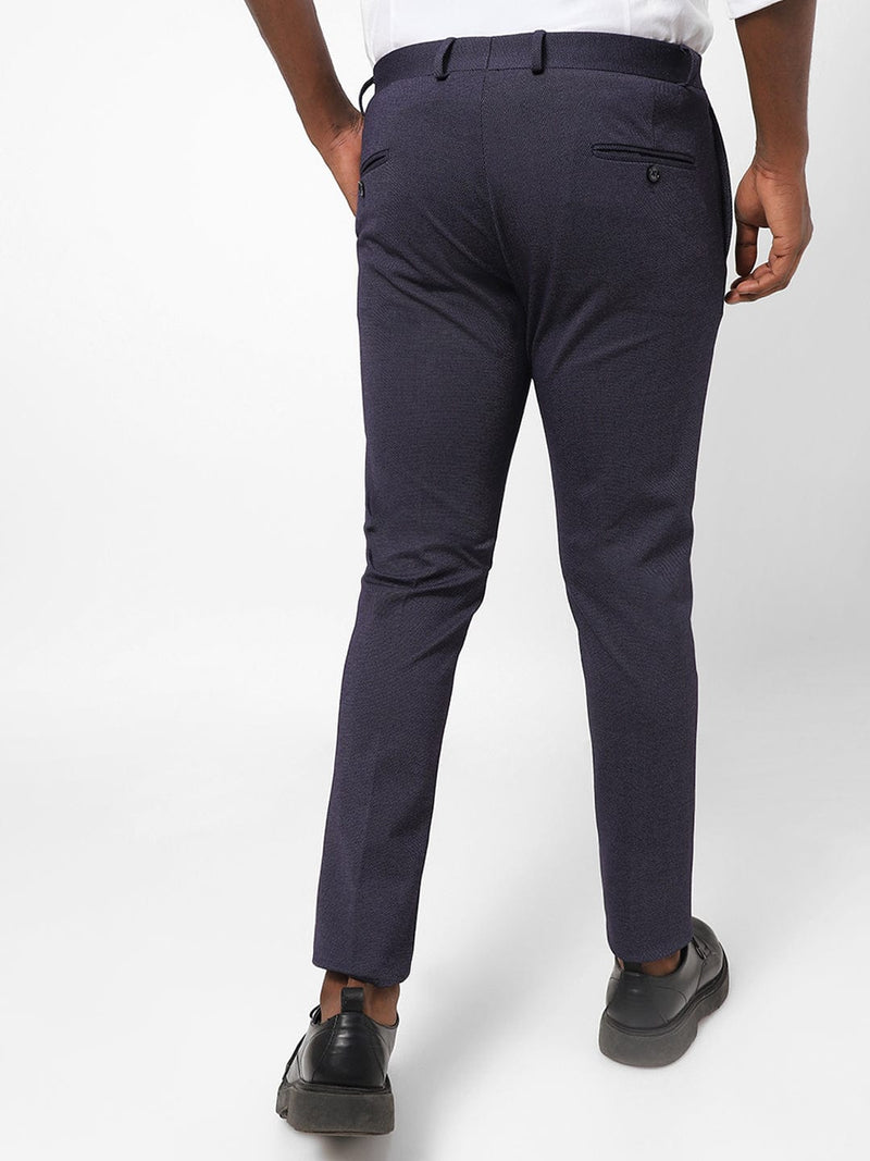 Navy Pin Dot Knitted Stretch Men's Trouser