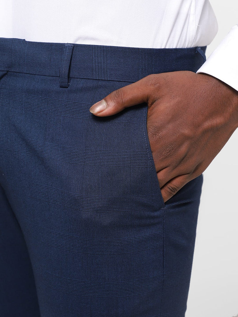 Blue Check Knitted Stretch Men's Trouser