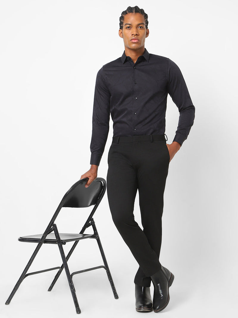 Men's Dark Black Printed Shirt