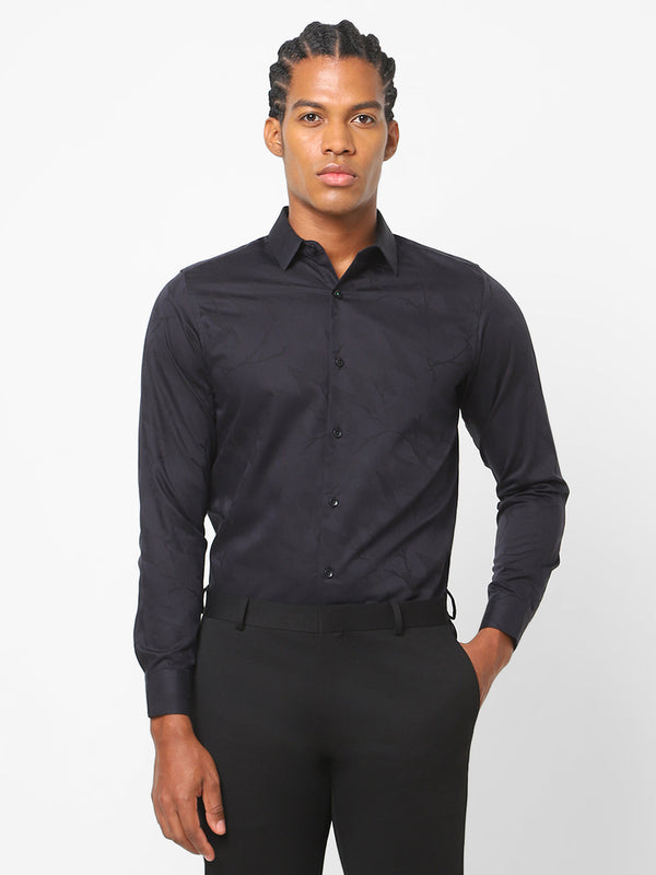 Men's Dark Black Printed Shirt