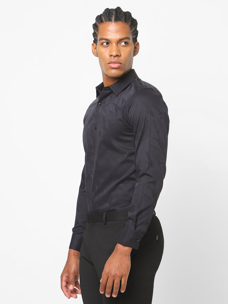 Men's Dark Black Printed Shirt