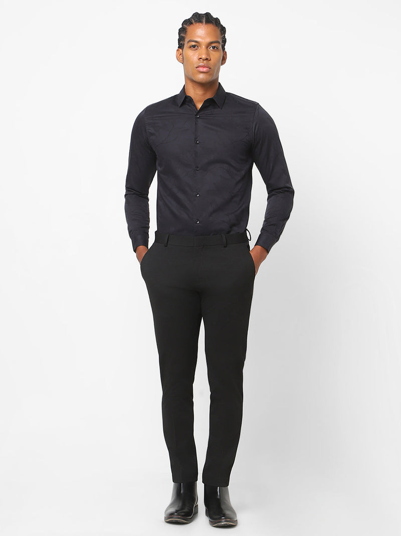 Men's Dark Black Printed Shirt