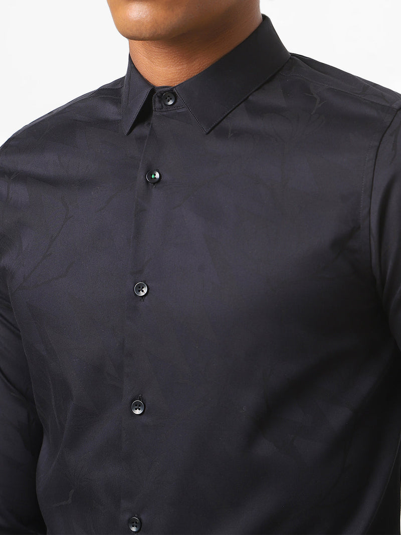 Men's Dark Black Printed Shirt