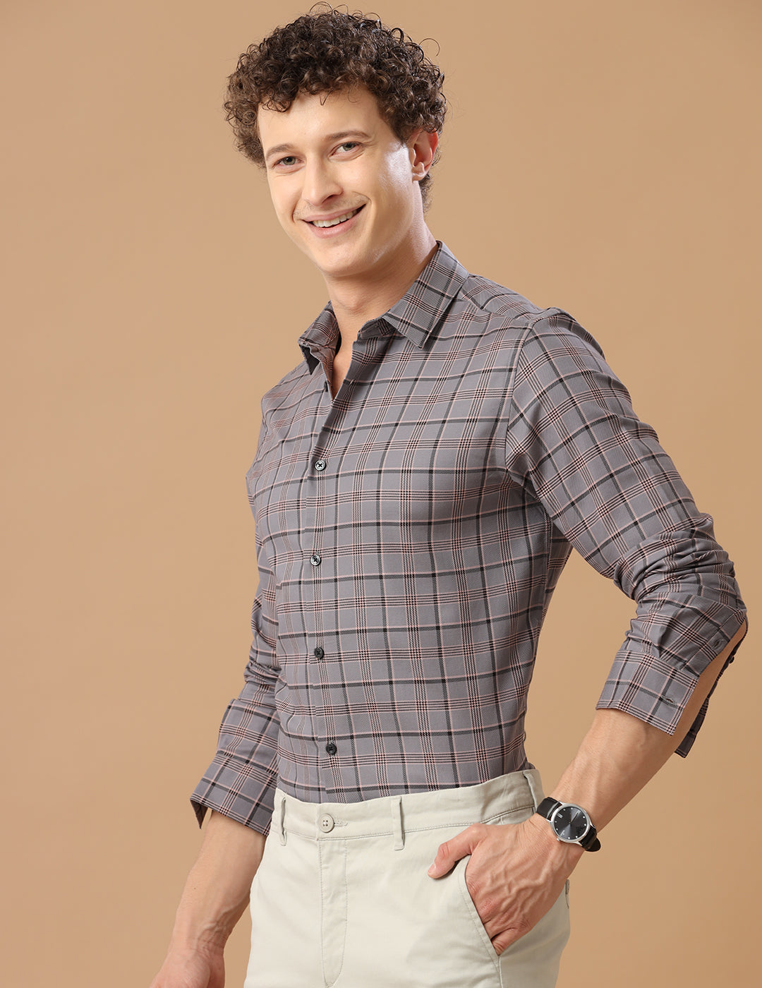 SlimFit Check Cinder Smart Casual Cotton Shirt (BEST)