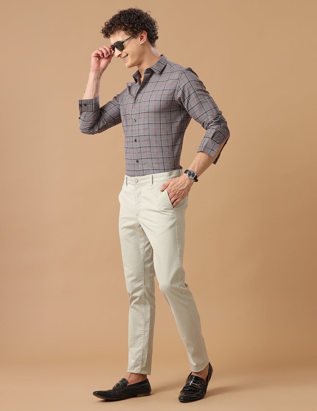 SlimFit Check Cinder Smart Casual Cotton Shirt (BEST)