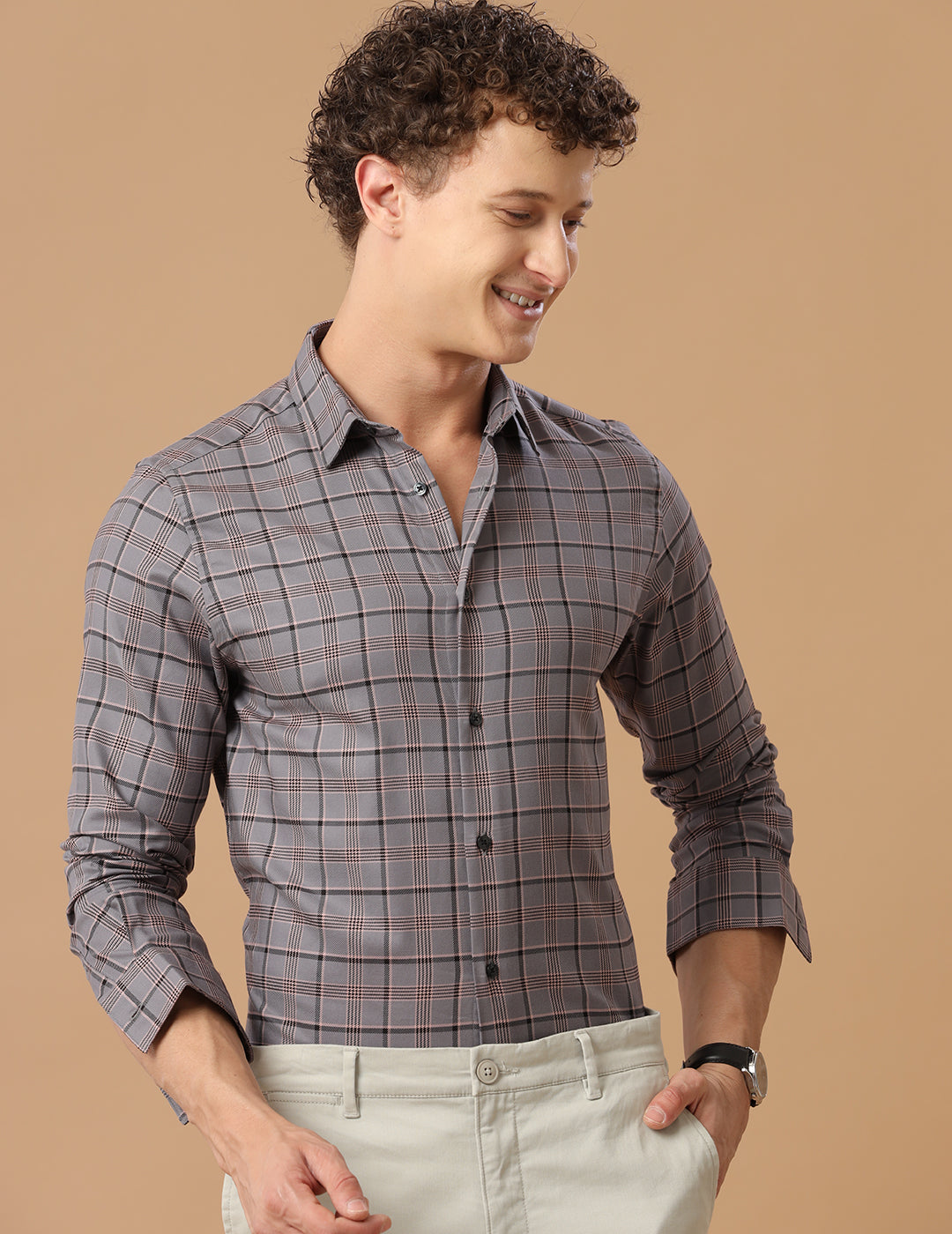 SlimFit Check Cinder Smart Casual Cotton Shirt (BEST)