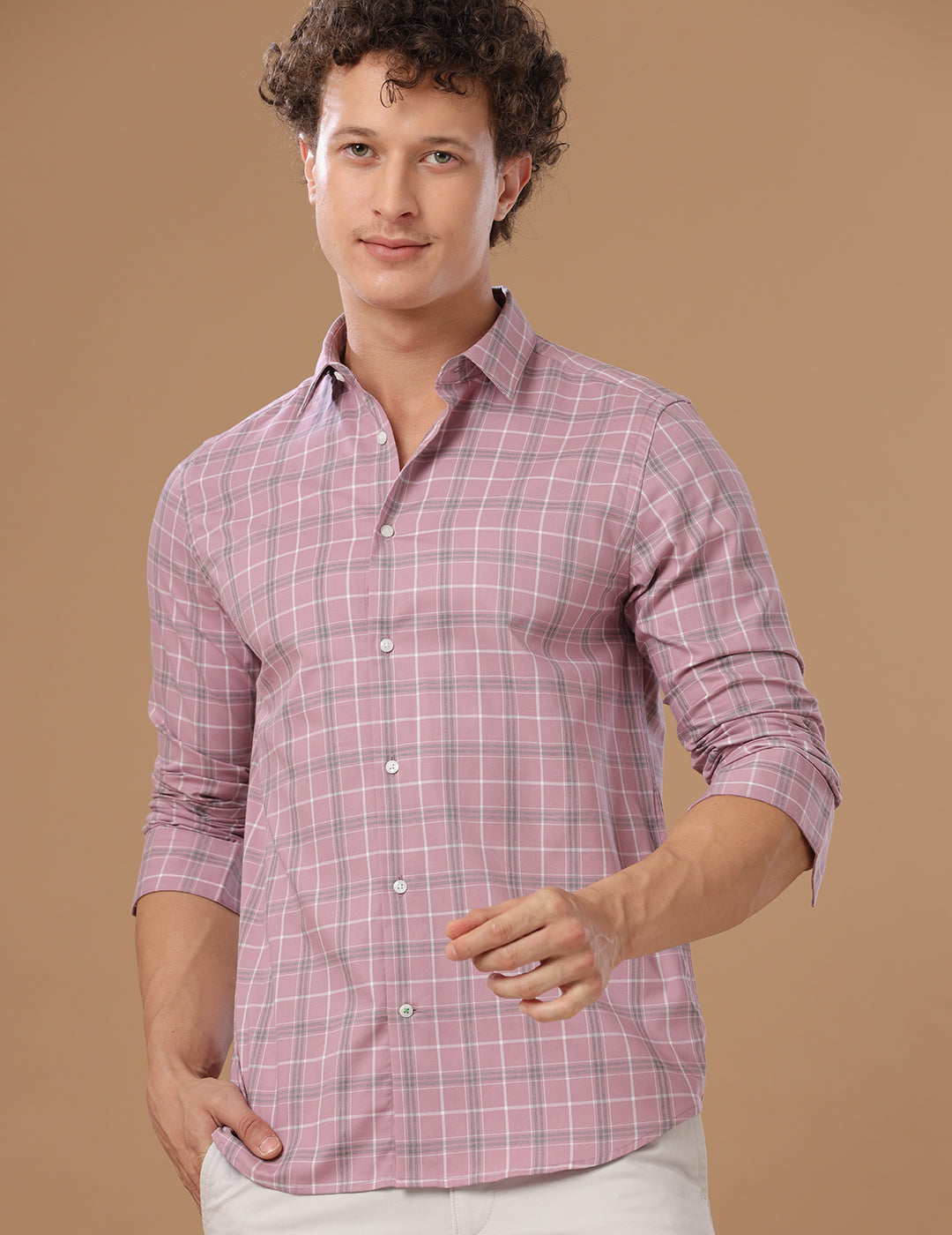 Slim Fit Check Mulberry Smart Casual Cotton Shirt (CASTELLO)