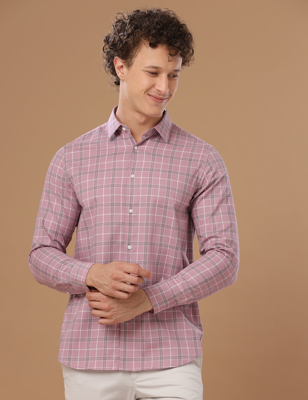 Slim Fit Check Mulberry Smart Casual Cotton Shirt (CASTELLO)
