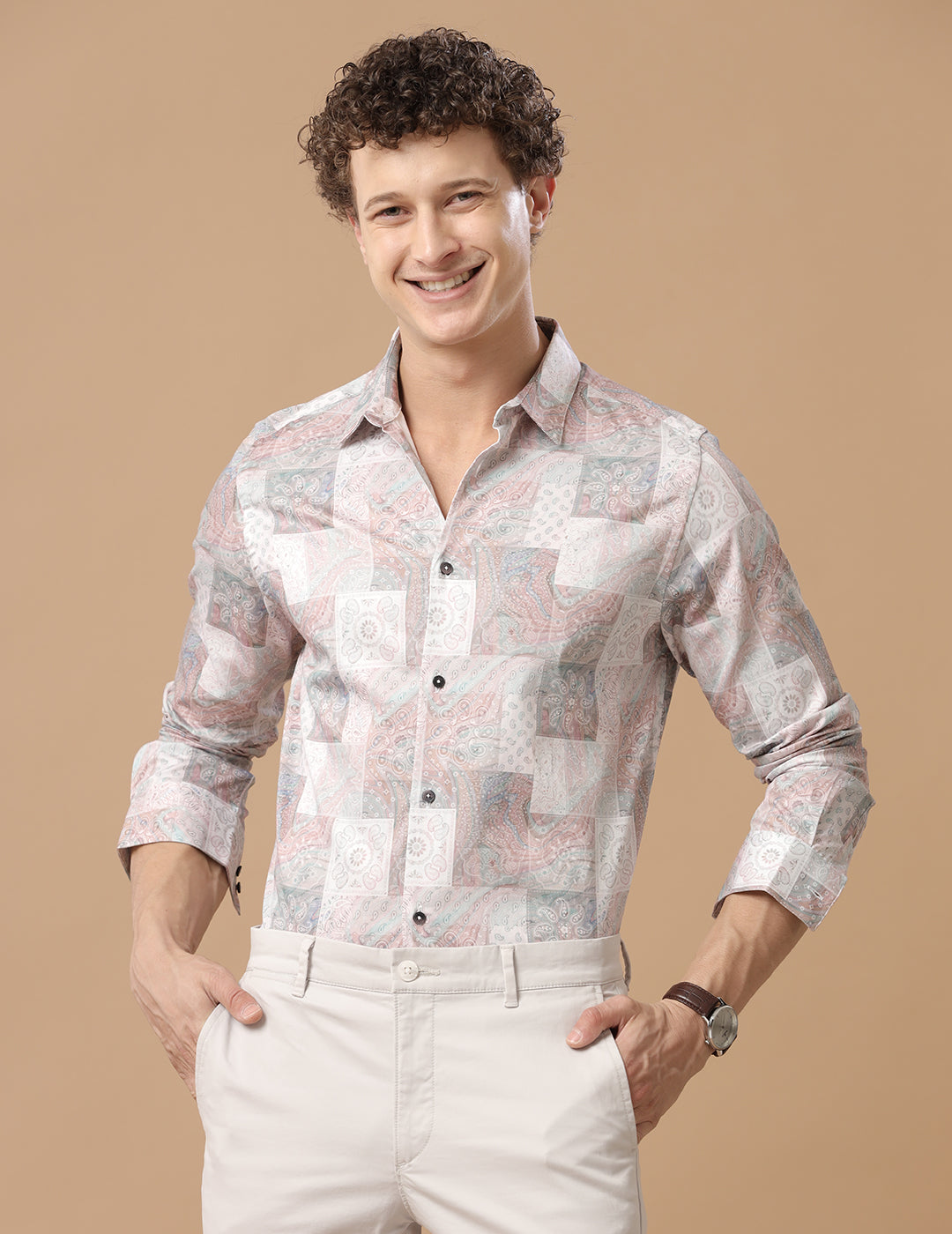 Comfort Fit Printed Lupin Smart Casual Heavy Satin Shirt