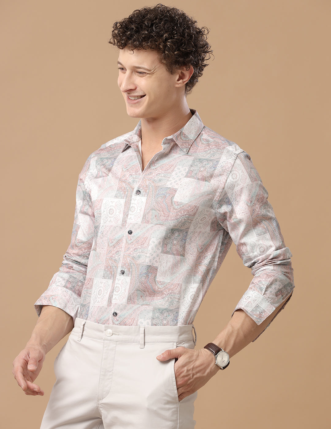 Comfort Fit Printed Lupin Smart Casual Heavy Satin Shirt