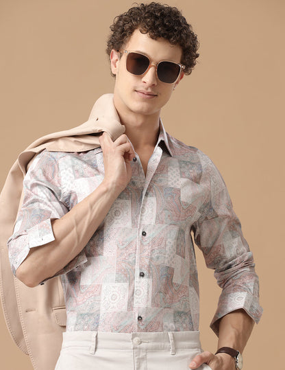 Comfort Fit Printed Lupin Smart Casual Heavy Satin Shirt