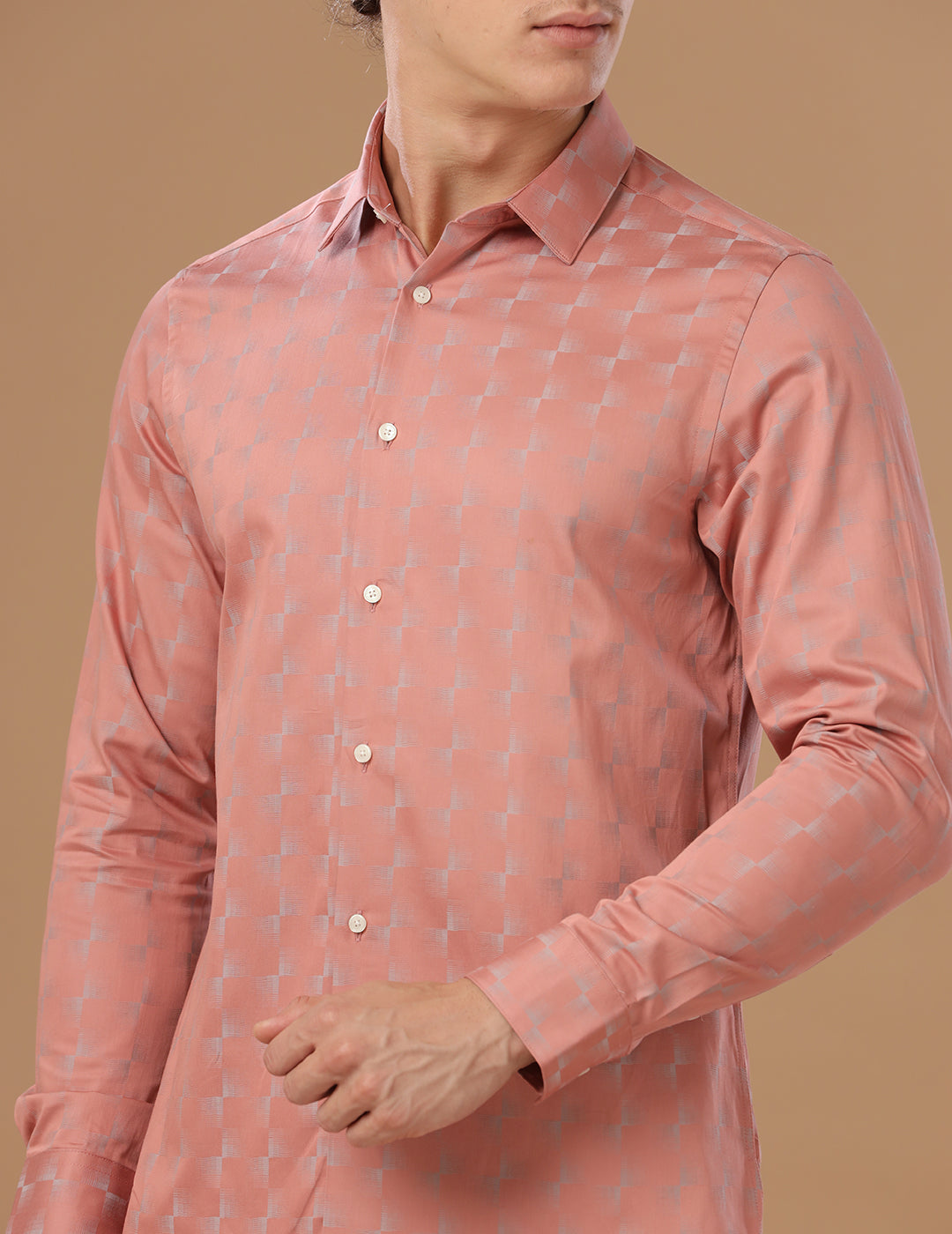 SlimFit Vertical Stripe Salmon Rose Smart Casual Cotton Shirt (DAMIEN)