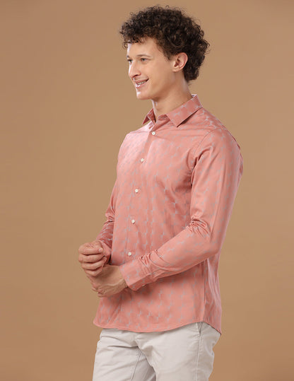 SlimFit Vertical Stripe Salmon Rose Smart Casual Cotton Shirt (DAMIEN)