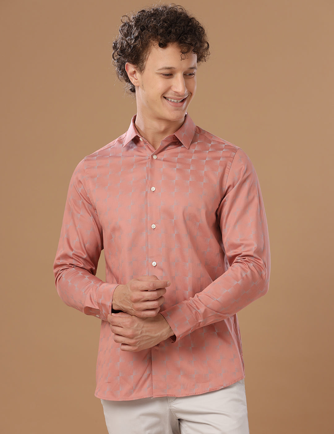 SlimFit Vertical Stripe Salmon Rose Smart Casual Cotton Shirt (DAMIEN)