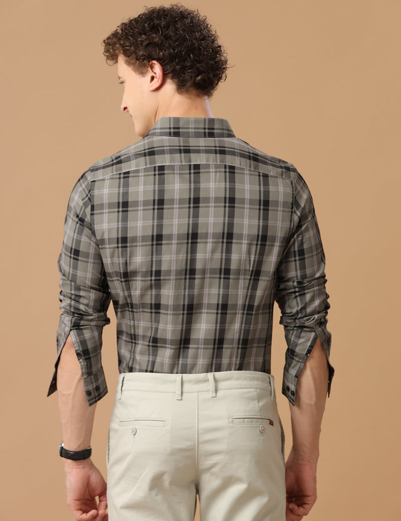 SlimFit Check Lizard Smart Casual Cotton Shirt (GREENWICH)