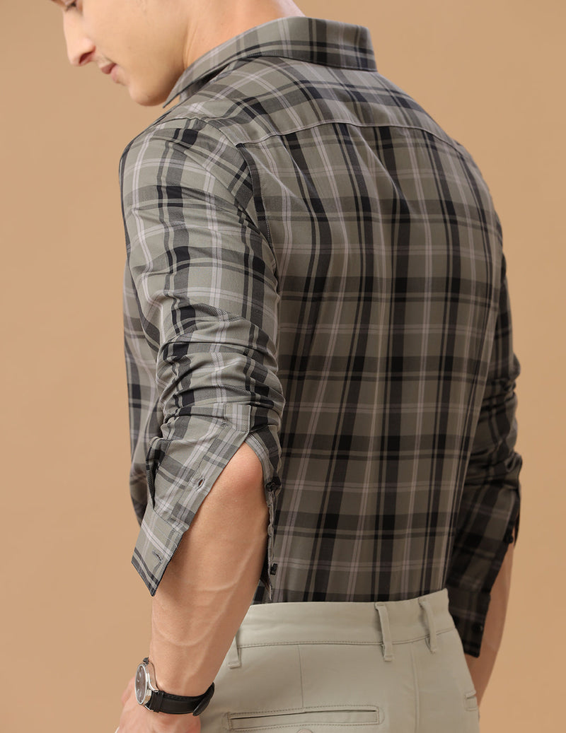 SlimFit Check Lizard Smart Casual Cotton Shirt (GREENWICH)