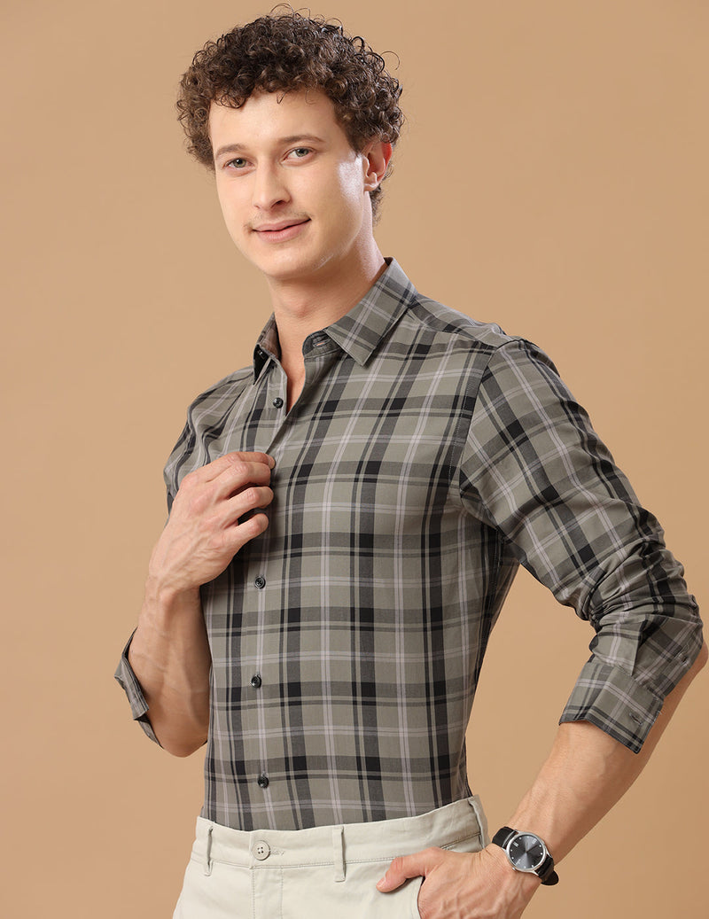 SlimFit Check Lizard Smart Casual Cotton Shirt (GREENWICH)