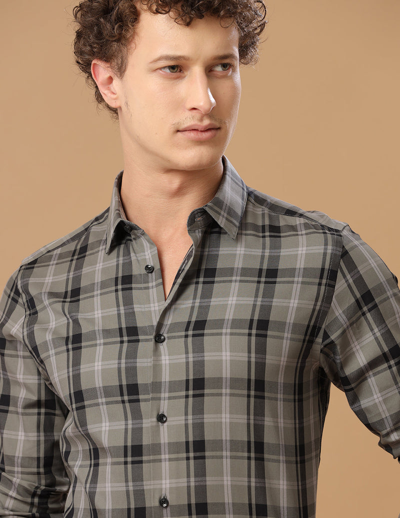 SlimFit Check Lizard Smart Casual Cotton Shirt (GREENWICH)