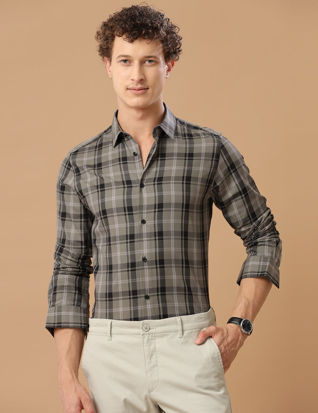 SlimFit Check Lizard Smart Casual Cotton Shirt (GREENWICH)