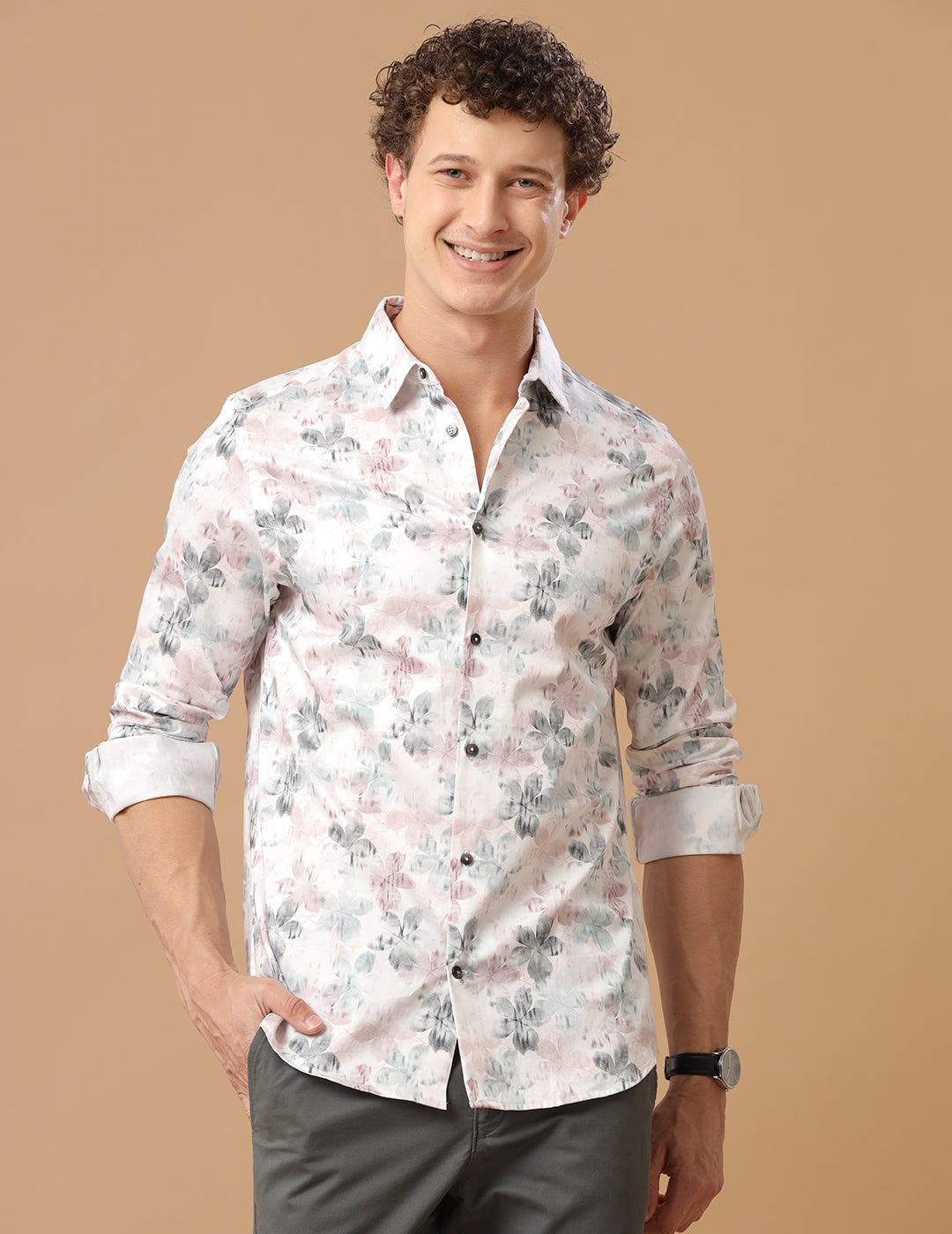 Comfort Fit Printed Regal Orchid Smart Casual Heavy Satin Shirt (HATH)