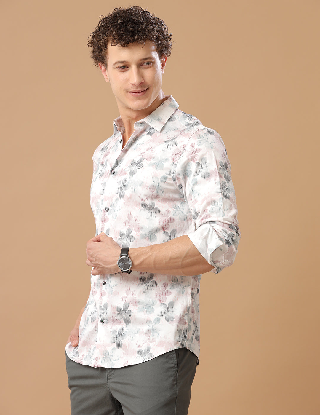 Comfort Fit Printed Regal Orchid Smart Casual Heavy Satin Shirt (HATH)