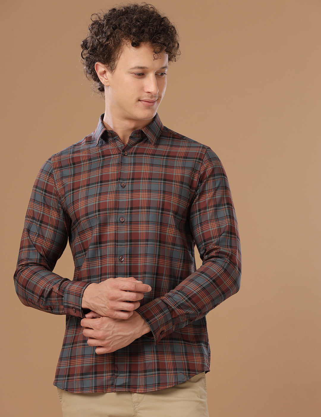 Slim Fit Check Italian Rust Smart Casual Cotton Shirt (JULIAN)