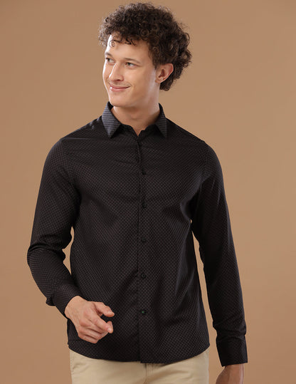 SlimFit Micro Self Checks Cocoa Brown Smart Casual Cotton Shirt (MAC)