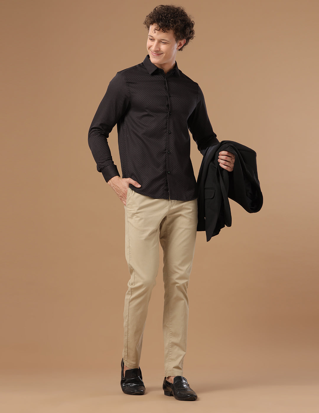 SlimFit Micro Self Checks Cocoa Brown Smart Casual Cotton Shirt (MAC)