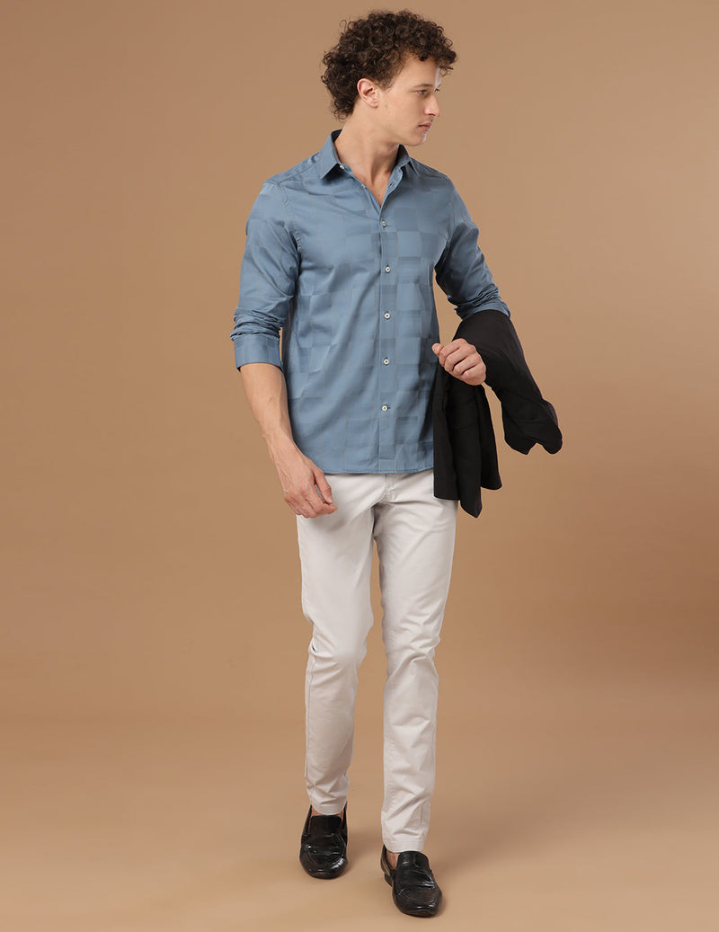 Slim Fit Check Blue Bell Smart Casual Cotton Shirt (MARTIN)
