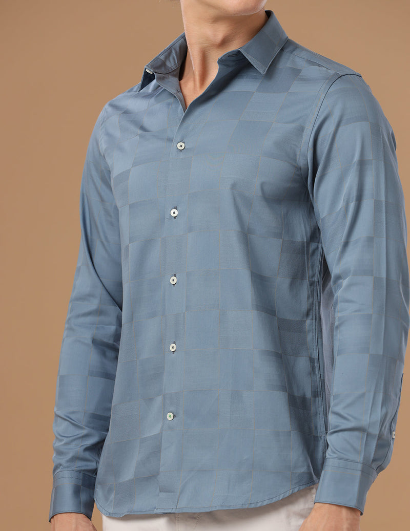Slim Fit Check Blue Bell Smart Casual Cotton Shirt (MARTIN)