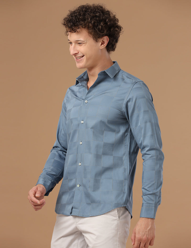 Slim Fit Check Blue Bell Smart Casual Cotton Shirt (MARTIN)