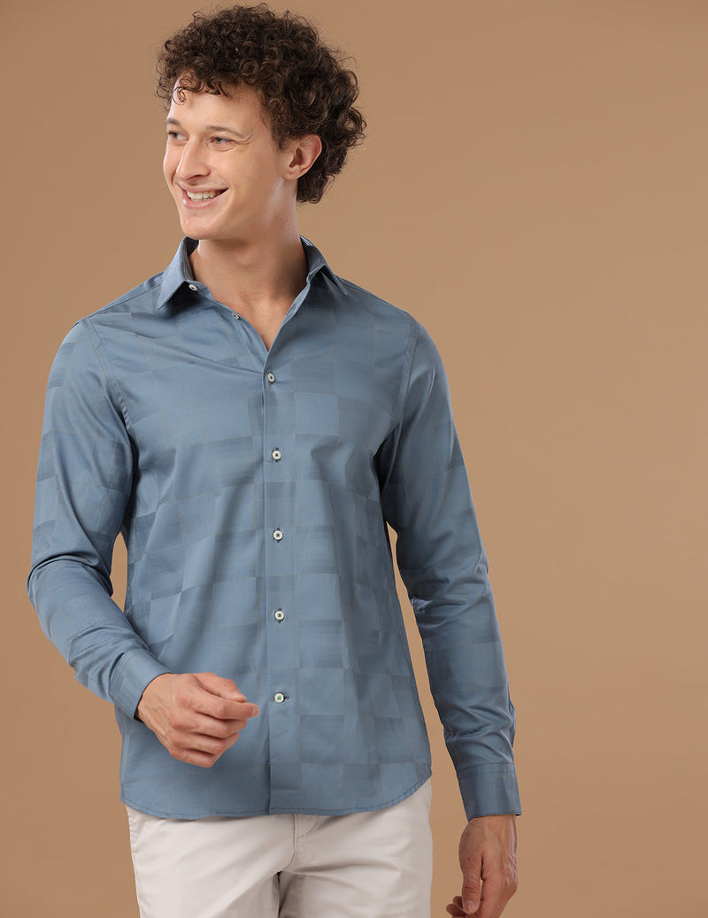 Slim Fit Check Blue Bell Smart Casual Cotton Shirt (MARTIN)