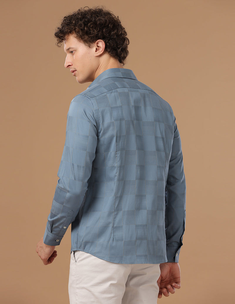 Slim Fit Check Blue Bell Smart Casual Cotton Shirt (MARTIN)