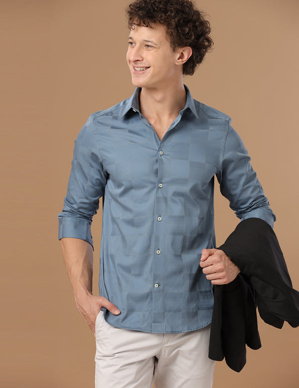 Slim Fit Check Blue Bell Smart Casual Cotton Shirt (MARTIN)