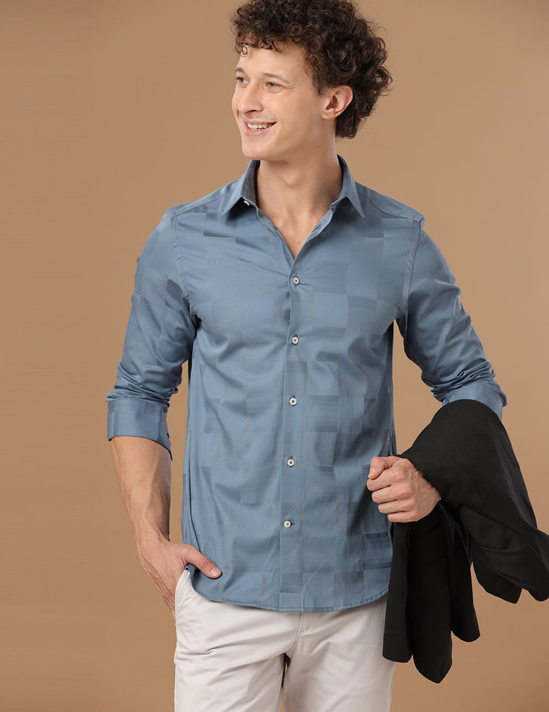 Slim Fit Check Blue Bell Smart Casual Cotton Shirt (MARTIN)