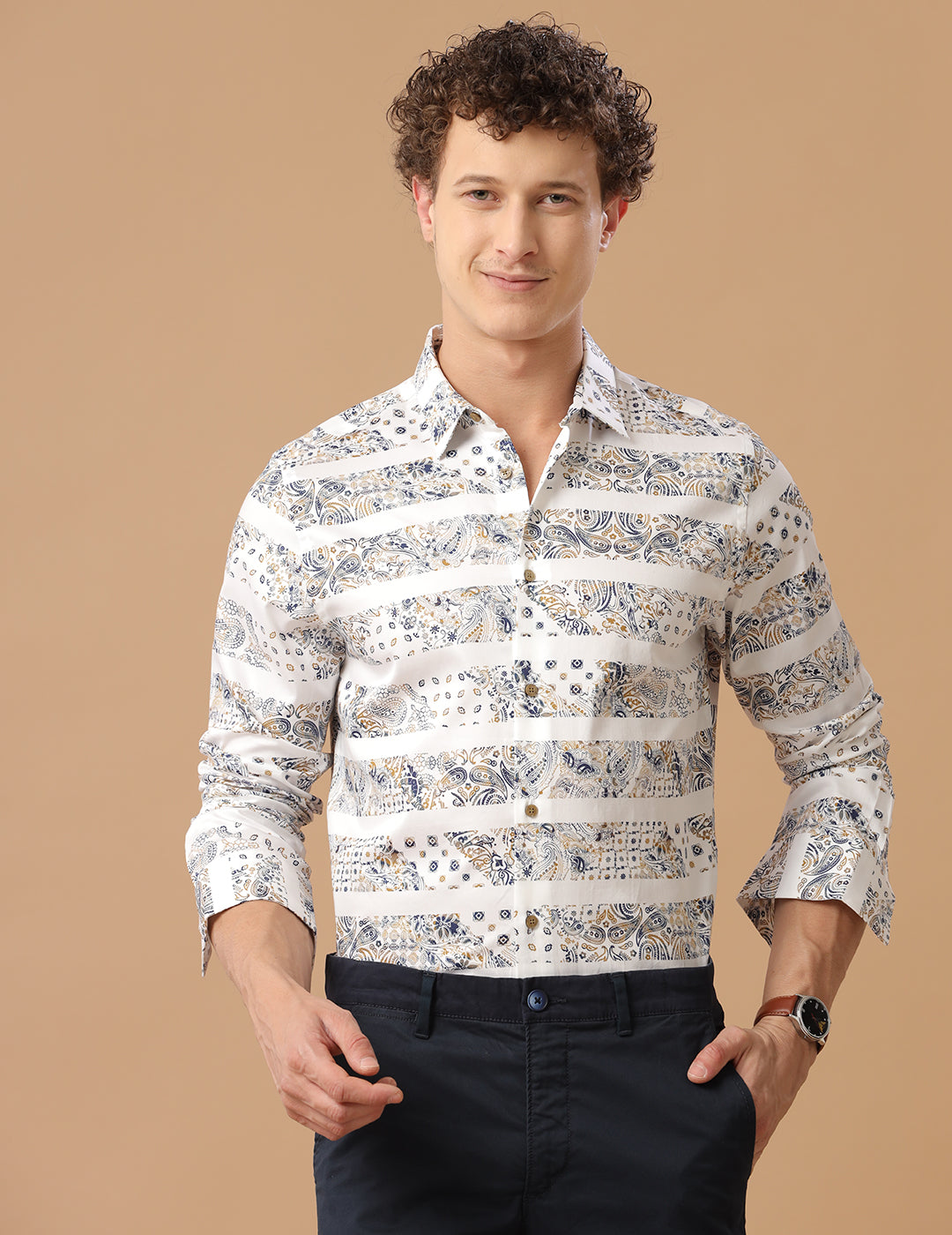 Comfort Fit Printed Afterglow Smart Casual Heavy Satin Shirt (MUNRO)